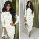 Textured Long Dress Golden Buttons