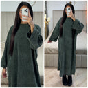 Thick Gloss Design Material Round Neck Maxi