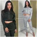 Thick Joggings Crop Cargo Set Zipper