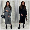 Bestseller Thick Ribbed Maxi Dress Balloon Sleeves 90859