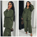 Thick Ribbed Wide Leg Blouse Set