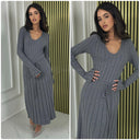 Thick Ribbed Tie Belt Dress Knitwear PBT