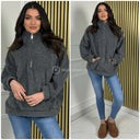 Thick Teddy Zipper Detail Sweater
