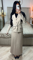 Tie Belt Blazer + Pleated Skirt Set