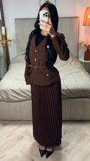 Tie Belt Blazer + Pleated Skirt Set