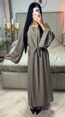 Tie Belt Dress Wide Glitter Detail Sleeves