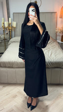 Tie Belt Dress Wide Glitter Detail Sleeves