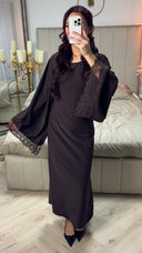 Tie Belt Dress Wide Sleeves Lace Detail