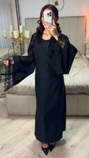 Tie Belt Dress Wide Sleeves Lace Detail