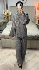 Tie Belt Flower Embroidery Wrap Set