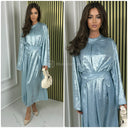 Tie Belt Metallic Dress