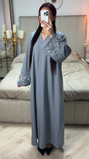 V Neck Abaya Flower Embroidery Detail