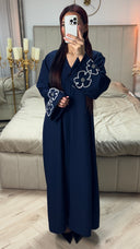 V Neck Abaya Flower Embroidery Detail
