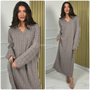 V Neck Collar Fully Cable Oversized Maxi Dress 23525