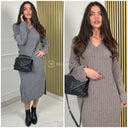 V Neck Collar Dress Double Splits 211644