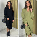 V Neck Collar Dress Double Splits 211644