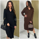 V Neck Collar Dress Double Splits 211644