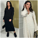 V Neck Collar Fully Cable Oversized Maxi Dress 23525