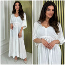 V Neck Half Sleeve Pleated Tie Belt Dress