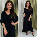 V Neck Half Sleeve Pleated Tie Belt Dress