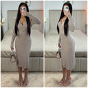 V Neck Knit Dress Golden Buttons