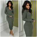 V Neck Knit Dress Golden Buttons