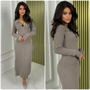 V Neck Knit Dress Golden Buttons