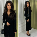 V Neck Knit Dress Golden Buttons