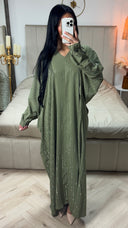 V Neck Oversized Rhinestone Abaya Sleeve Detail