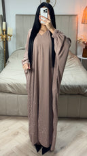 V Neck Oversized Rhinestone Abaya Sleeve Detail