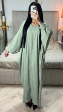 V Neck Oversized Rhinestone Abaya Sleeve Detail