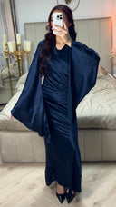 V Neck Print Tie Belt Dress Wide Sleeves