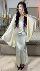 V Neck Print Tie Belt Dress Wide Sleeves