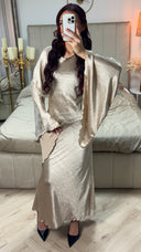 V Neck Print Tie Belt Dress Wide Sleeves