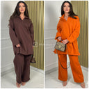 V Neck Thick Jogging Wide Leg Super Oversized Set