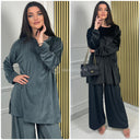 Velvet Oversized Round Neck Basic Wide Leg Set