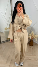 Oversized Tweedelige Blouse Set met Wide Leg Broek