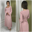 Geripptes Kleid mit weiten Ärmeln, Zickzack-Kordelzug in der Taille