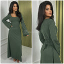 Geripptes Kleid mit weiten Ärmeln, Zickzack-Kordelzug in der Taille