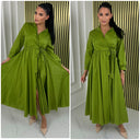 Wrap Dress Tie Belt Pleated