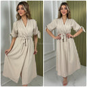 Kleid mit Wickel- und Bindegürtel und Ärmeln zum Binden