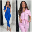 Jumpsuit mit Reißverschluss und Bindegürtel, halbe Ärmel