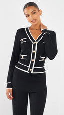 Contrast Knit Two-Piece Set met Gouden Knopen