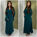 Pleated Tie Belt Dress Wide Sleeves