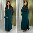 Pleated Tie Belt Dress Wide Sleeves