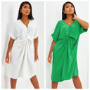 V Neck Wrapped Oversized Dress Mid Split