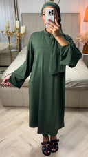 Zipper Essential Long Burkini Split Sleeve Detail + Hijab -Tie Belt