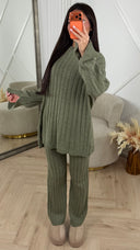 Knitted Wide-Leg Set met Lange Top & Wijde Mouwen 23535