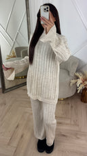 Knitted Wide-Leg Set met Lange Top & Wijde Mouwen 23535