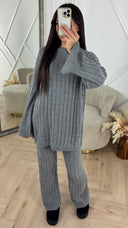 Knitted Wide-Leg Set met Lange Top & Wijde Mouwen 23535